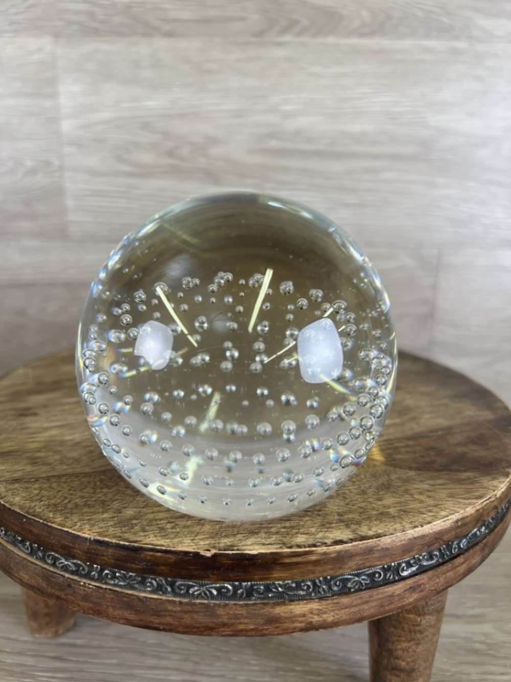 Vintage Clear Art Glass Bullicante Controlled Bubbles Paperweight 3.25 in"